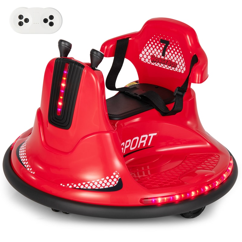 12V Bumper Car for Toddlers, Kids Electric Ride On Bumper Car with Remote Control, 360 Degree Spin, Dual Joystick & Flashing LED Lights