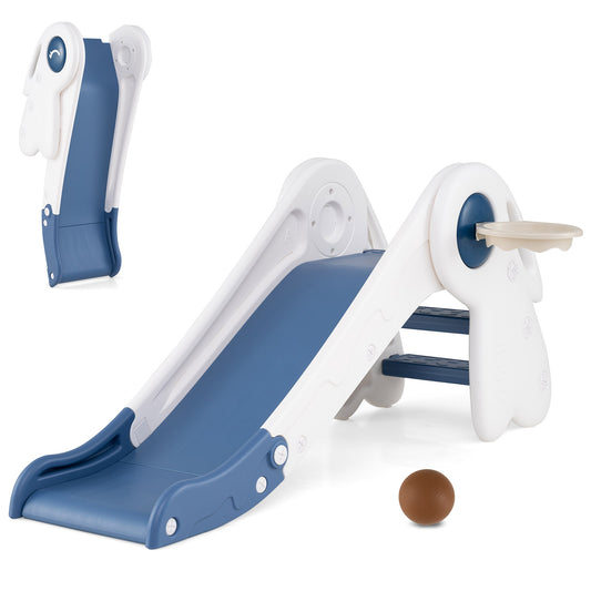 3 in 1 Toddler Slide Set, Baby Foldable Slide Climber Playset with Basketball Hoop and Basketball