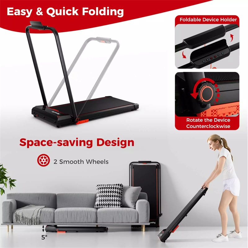 3-in-1 Folding Treadmill, 2.5HP Walking Pad & Under Desk Treadmill 340LB Capacity w/ Handlebar, LED Display, Remote, App Control for Home Office