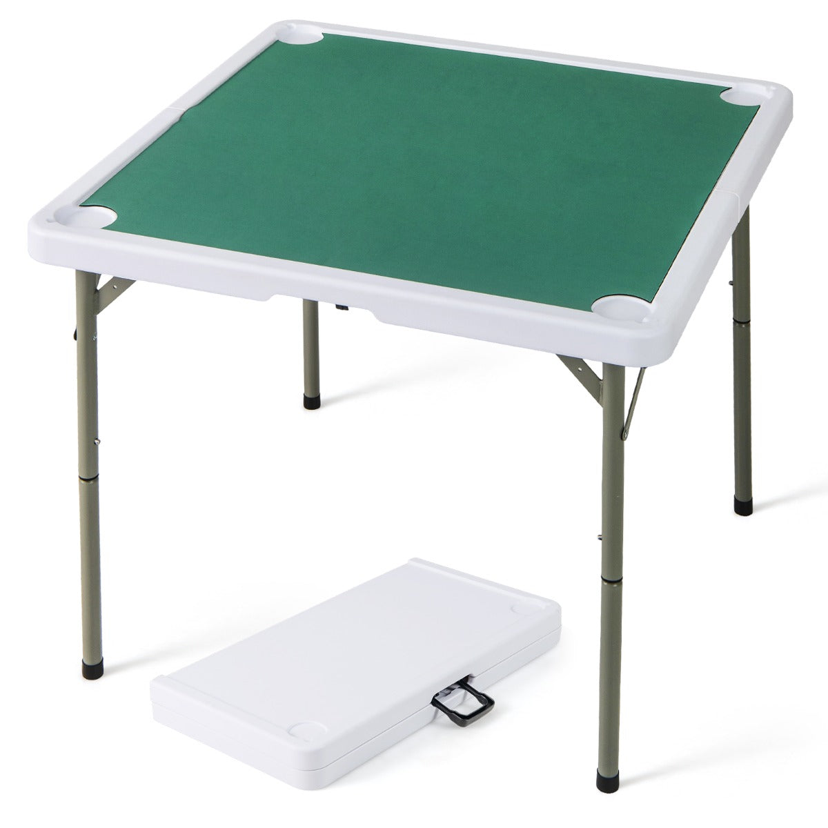 90cm Folding Mahjong Table Portable with Felt Mat and Cup Holders-Green