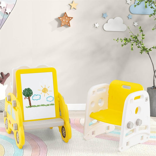 5-in-1 Toddler Slide & Climber Set, Convertible Kids Art Easel with Stool, Book Rack & Building Block Board, Foldable Indoor Activity Center
