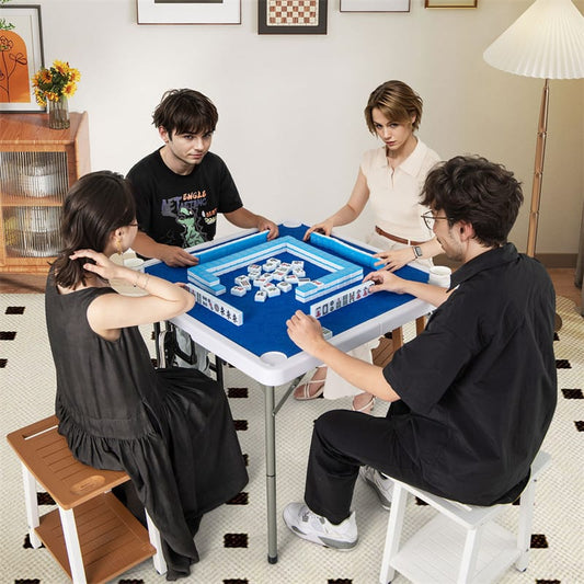 90cm Folding Mahjong Table Portable with Felt Mat and Cup Holders