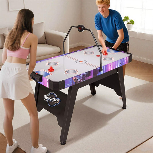 145 CM Air Hockey Table with Powerful 12V Motor & LED Digital Scoreboard, Arcade Table for Kids & Adults, Home Office Game Room