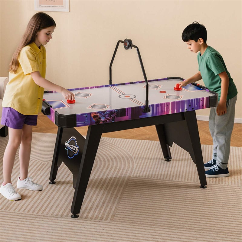 145 CM Air Hockey Table with Powerful 12V Motor & LED Digital Scoreboard, Arcade Table for Kids & Adults, Home Office Game Room
