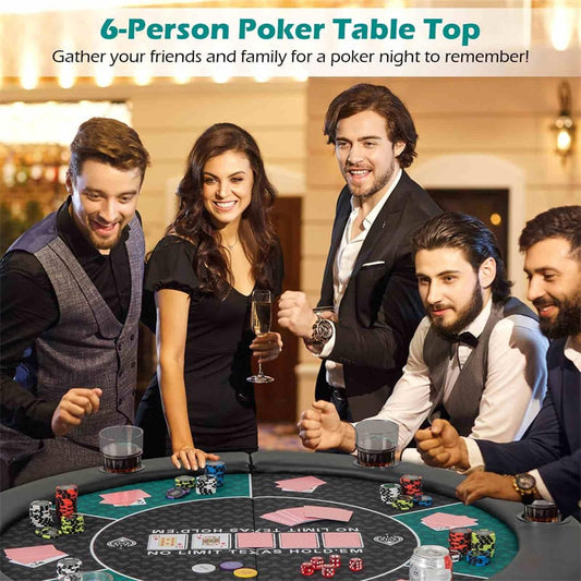 1.2M 6-Player Foldable Poker Table Top with Cup Holders, Padded Rails & Carrying Bag, Portable Texas Hold’em Mat for Blackjack Home Games