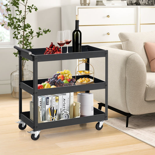 3-Tier Utility Cart, Heavy Duty Service Cart with Ample Storage Space & Humanized Handle