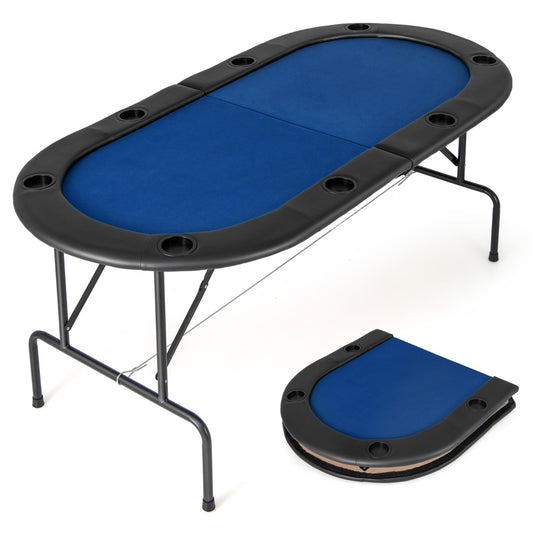 8 Player Foldable Poker Table, Oval Texas Hold'em Card Game Table with Cup Holders, Padded Armrests & Casino-Grade Felt for Home Party