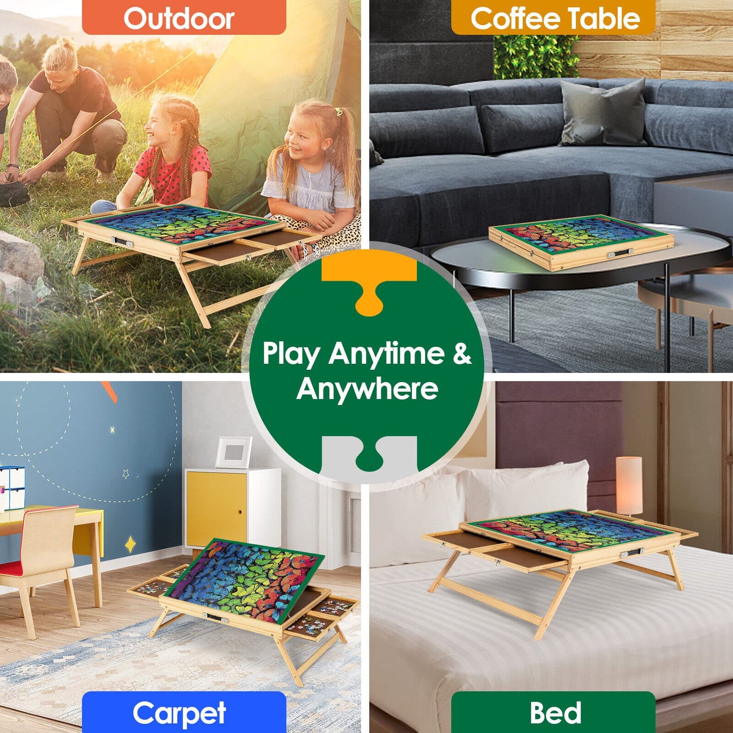 1000 PCS Portable Puzzle Table, 3-Angle Adjustable Jigsaw Board with Anti-Slip Felt