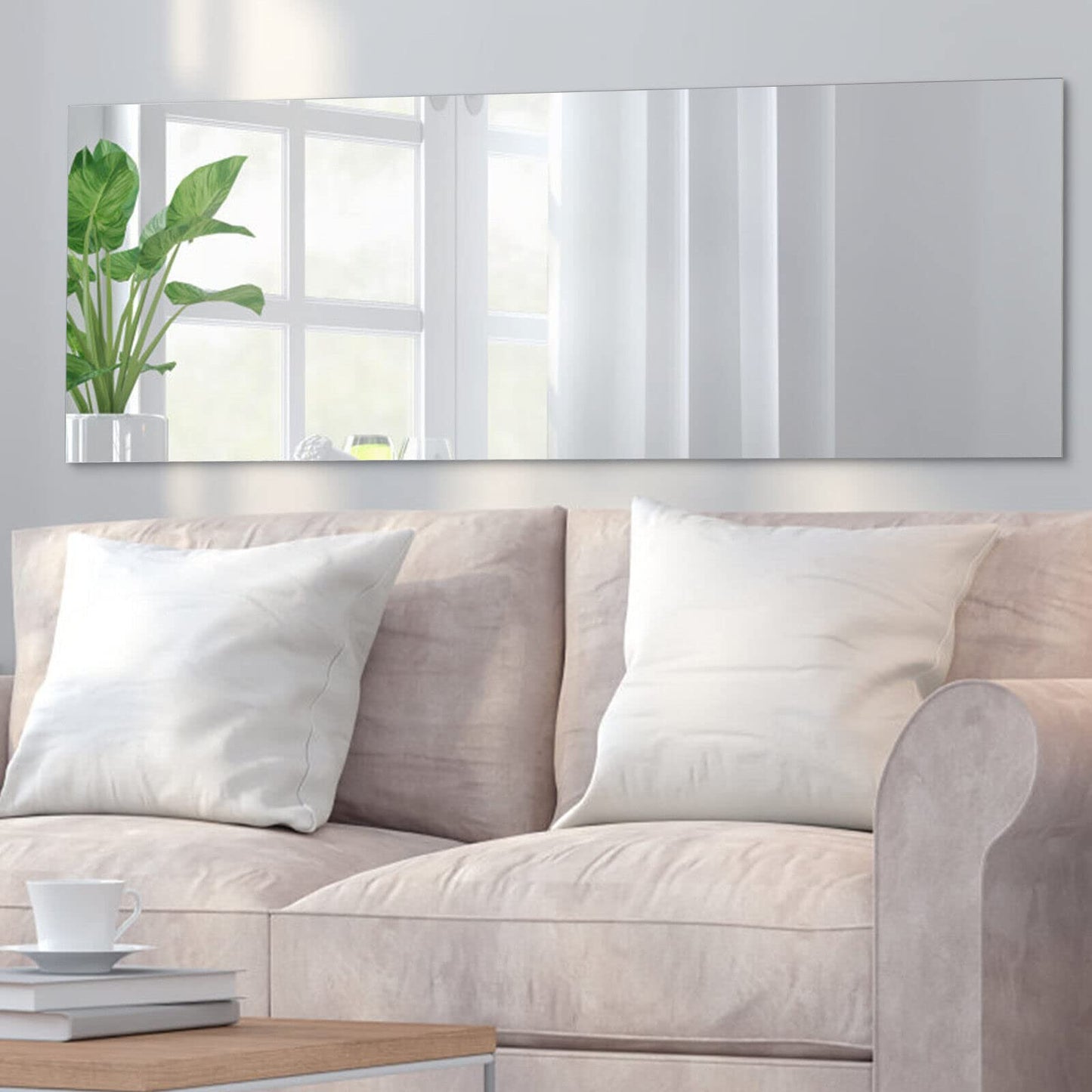 110 x 38cm Wall Mirror, Full Length Rectangle Frameless Mirror w/ Beveled Edge, Large Body Mirror