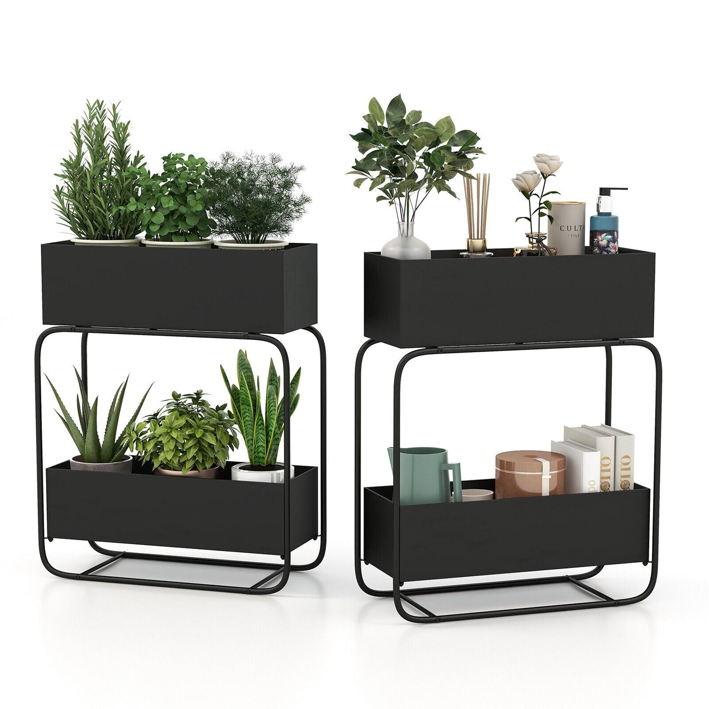 2-Tier Metal Elevated Garden Bed Raised Planter Box Flowers Plant Stand