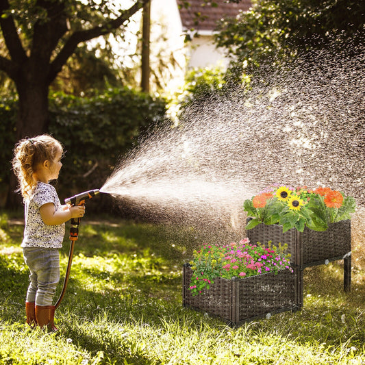 2 Set Elevated Plastic Raised Garden Bed Planter Kit for Flower Vegetable Grow