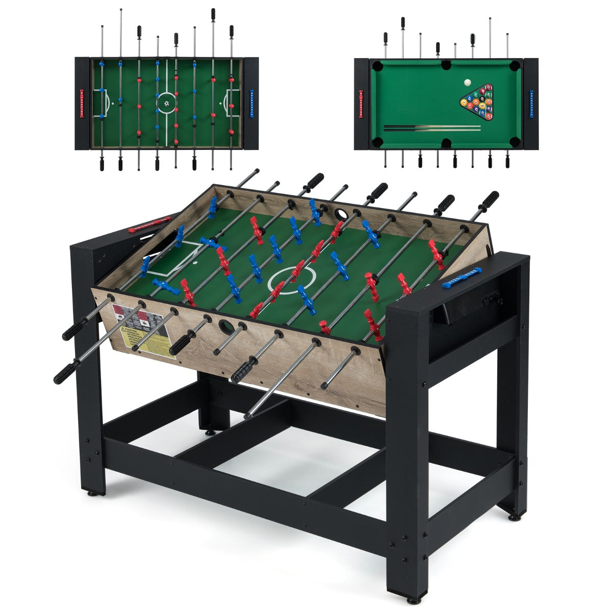 2-in-1 Swivel Multi Game Table 122 cm Foosball and Pool Combo Table-Black