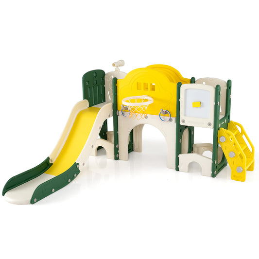 10 in 1 Toddler Slide Set with Magnetic Whiteboard and Telescope-Yellow