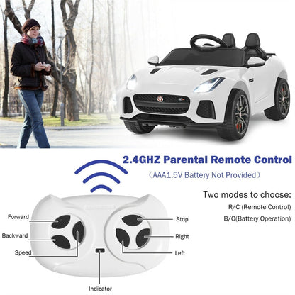 12V Kids Ride-On Car, Licensed Jaguar F-Type SVR Electric Vehicle with Remote Control, Lights, MP3, Motorized Car, Gift for Boys & Girls