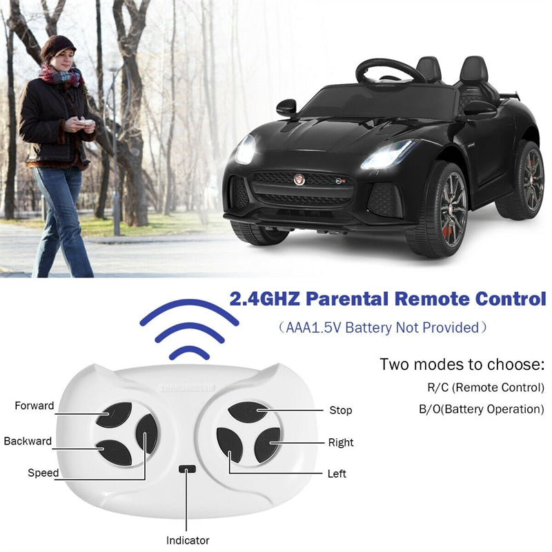 12V Kids Ride-On Car, Licensed Jaguar F-Type SVR Electric Vehicle with Remote Control, Lights, MP3, Motorized Car, Gift for Boys & Girls