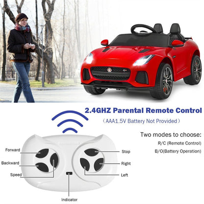 12V Kids Ride-On Car, Licensed Jaguar F-Type SVR Electric Vehicle with Remote Control, Lights, MP3, Motorized Car, Gift for Boys & Girls