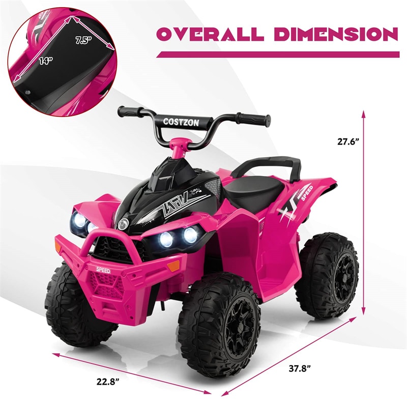 12V Kids Ride-On ATV, Battery Powered Electric 4-Wheeler Quad Car with Adjustable Speed, Lights & Treaded Tires for Boys & Girls