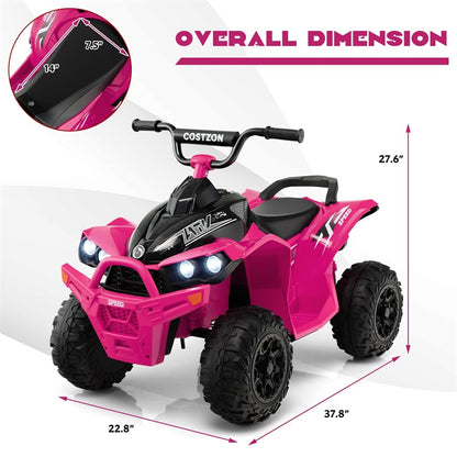12V Kids Ride-On ATV, Battery Powered Electric 4-Wheeler Quad Car with Adjustable Speed, Lights & Treaded Tires for Boys & Girls