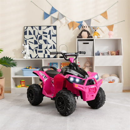 12V Kids Ride-On ATV, Battery Powered Electric 4-Wheeler Quad Car with Adjustable Speed, Lights & Treaded Tires for Boys & Girls