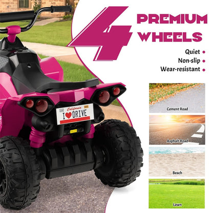 12V Kids Ride-On ATV, Battery Powered Electric 4-Wheeler Quad Car with Adjustable Speed, Lights & Treaded Tires for Boys & Girls
