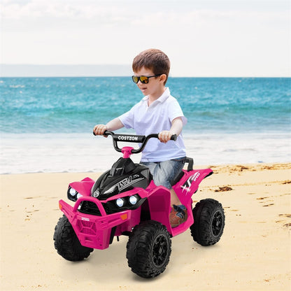12V Kids Ride-On ATV, Battery Powered Electric 4-Wheeler Quad Car with Adjustable Speed, Lights & Treaded Tires for Boys & Girls