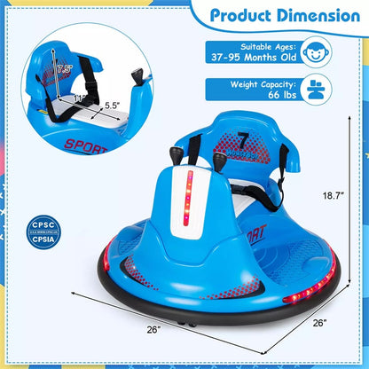 12V Bumper Car for Toddlers, Kids Electric Ride On Bumper Car with Remote Control, 360 Degree Spin, Dual Joystick & Flashing LED Lights