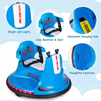 12V Bumper Car for Toddlers, Kids Electric Ride On Bumper Car with Remote Control, 360 Degree Spin, Dual Joystick & Flashing LED Lights