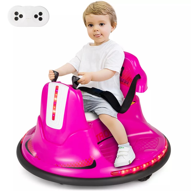 12V Bumper Car for Toddlers, Kids Electric Ride On Bumper Car with Remote Control, 360 Degree Spin, Dual Joystick & Flashing LED Lights