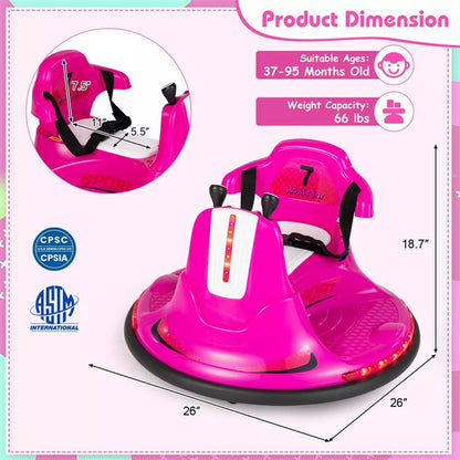 12V Bumper Car for Toddlers, Kids Electric Ride On Bumper Car with Remote Control, 360 Degree Spin, Dual Joystick & Flashing LED Lights