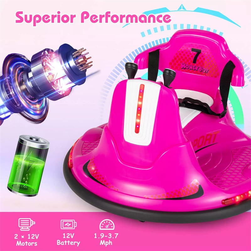 12V Bumper Car for Toddlers, Kids Electric Ride On Bumper Car with Remote Control, 360 Degree Spin, Dual Joystick & Flashing LED Lights