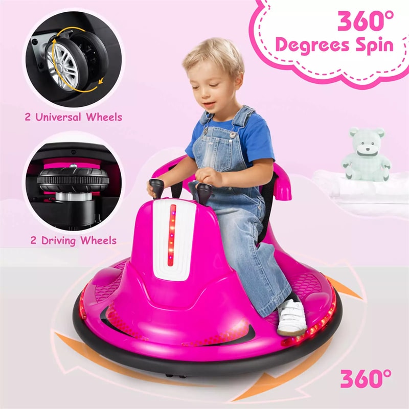 12V Bumper Car for Toddlers, Kids Electric Ride On Bumper Car with Remote Control, 360 Degree Spin, Dual Joystick & Flashing LED Lights