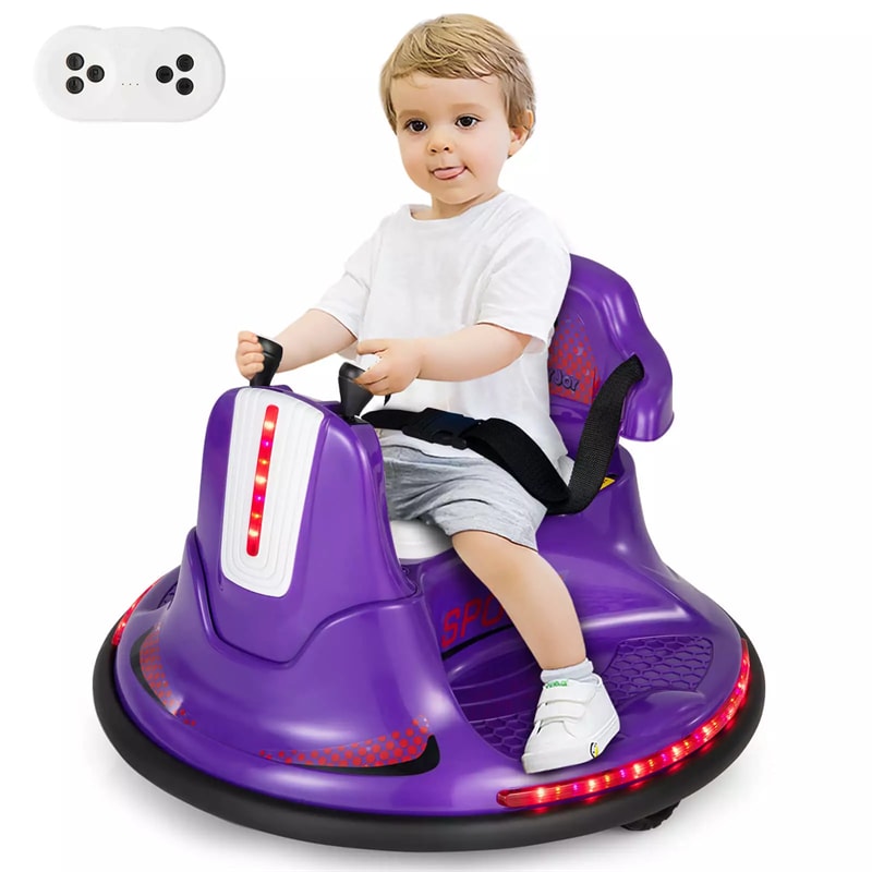 12V Bumper Car for Toddlers, Kids Electric Ride On Bumper Car with Remote Control, 360 Degree Spin, Dual Joystick & Flashing LED Lights