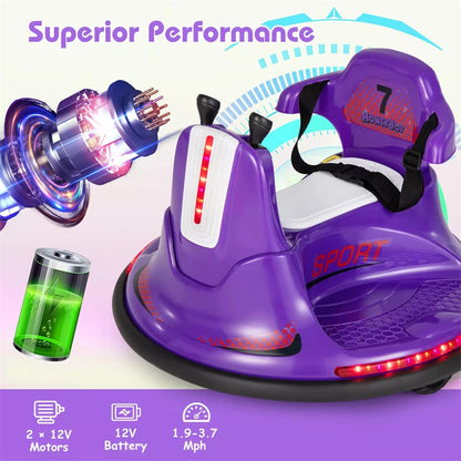 12V Bumper Car for Toddlers, Kids Electric Ride On Bumper Car with Remote Control, 360 Degree Spin, Dual Joystick & Flashing LED Lights
