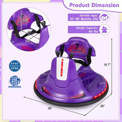 12V Bumper Car for Toddlers, Kids Electric Ride On Bumper Car with Remote Control, 360 Degree Spin, Dual Joystick & Flashing LED Lights
