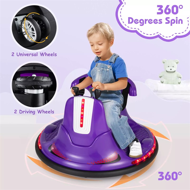 12V Bumper Car for Toddlers, Kids Electric Ride On Bumper Car with Remote Control, 360 Degree Spin, Dual Joystick & Flashing LED Lights