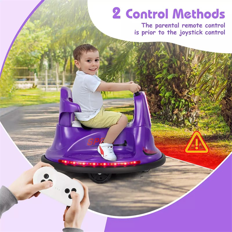 12V Bumper Car for Toddlers, Kids Electric Ride On Bumper Car with Remote Control, 360 Degree Spin, Dual Joystick & Flashing LED Lights