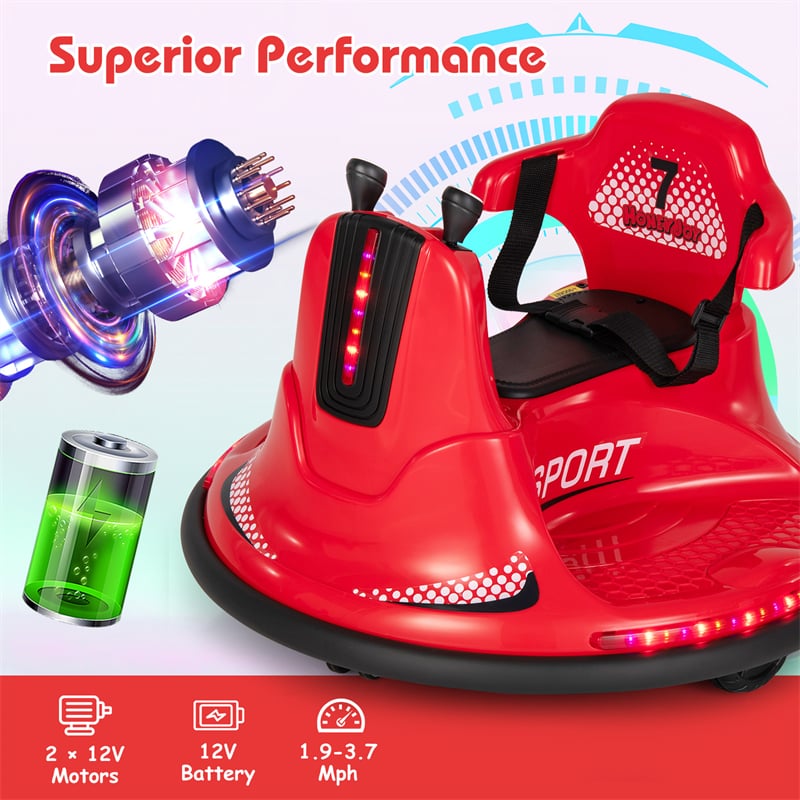 12V Bumper Car for Toddlers, Kids Electric Ride On Bumper Car with Remote Control, 360 Degree Spin, Dual Joystick & Flashing LED Lights
