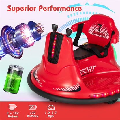 12V Bumper Car for Toddlers, Kids Electric Ride On Bumper Car with Remote Control, 360 Degree Spin, Dual Joystick & Flashing LED Lights
