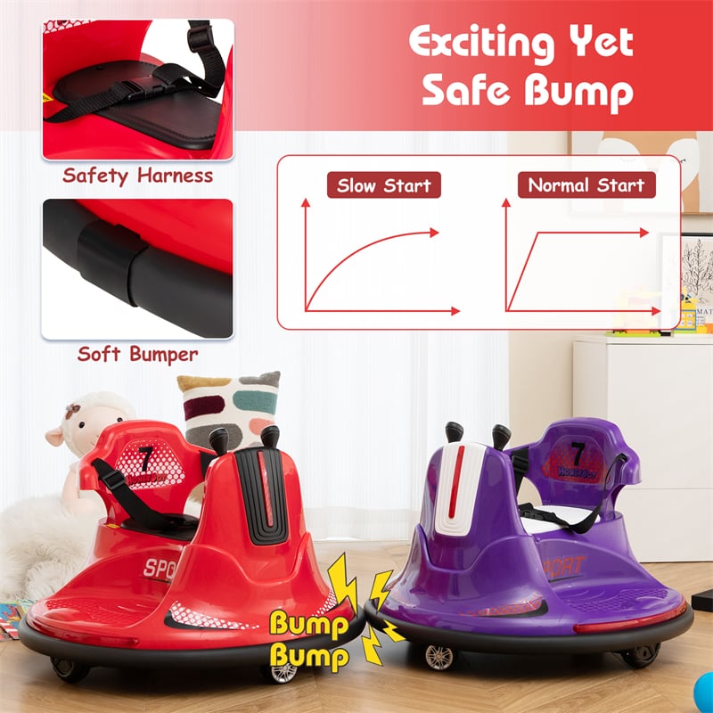 12V Bumper Car for Toddlers, Kids Electric Ride On Bumper Car with Remote Control, 360 Degree Spin, Dual Joystick & Flashing LED Lights