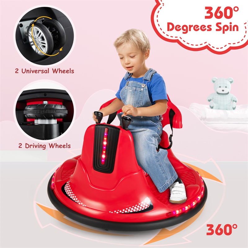 12V Bumper Car for Toddlers, Kids Electric Ride On Bumper Car with Remote Control, 360 Degree Spin, Dual Joystick & Flashing LED Lights
