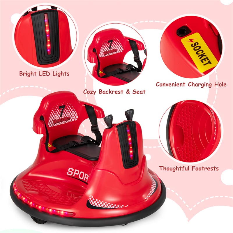 12V Bumper Car for Toddlers, Kids Electric Ride On Bumper Car with Remote Control, 360 Degree Spin, Dual Joystick & Flashing LED Lights