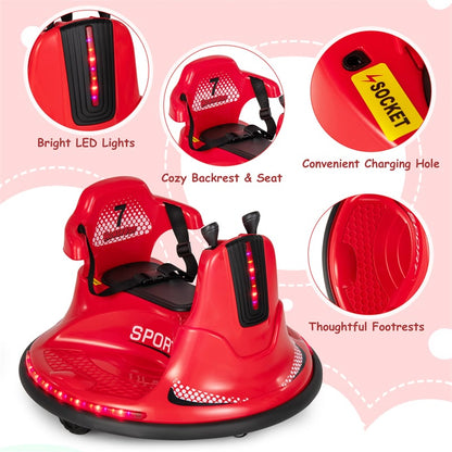 12V Bumper Car for Toddlers, Kids Electric Ride On Bumper Car with Remote Control, 360 Degree Spin, Dual Joystick & Flashing LED Lights