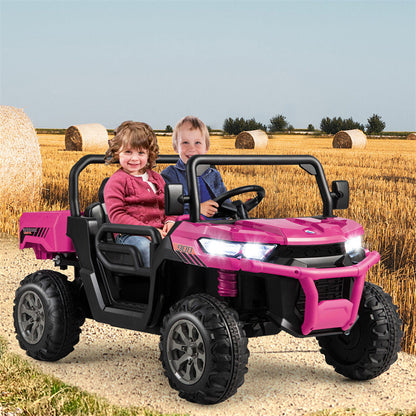 2-Seater Ride On Kids Car, 12V Off-Road UTV Electric Dump Truck with Remote, Dump Bed, Shovel & Rocking Function, Toddler Battery Ride On Toy