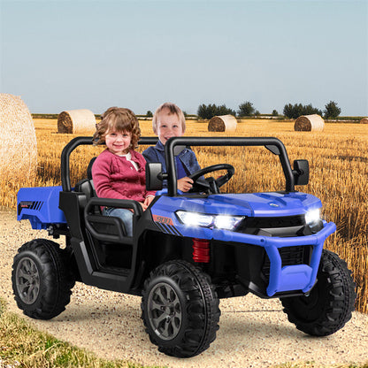 2-Seater Ride On Kids Car, 12V Off-Road UTV Electric Dump Truck with Remote, Dump Bed, Shovel & Rocking Function, Toddler Battery Ride On Toy