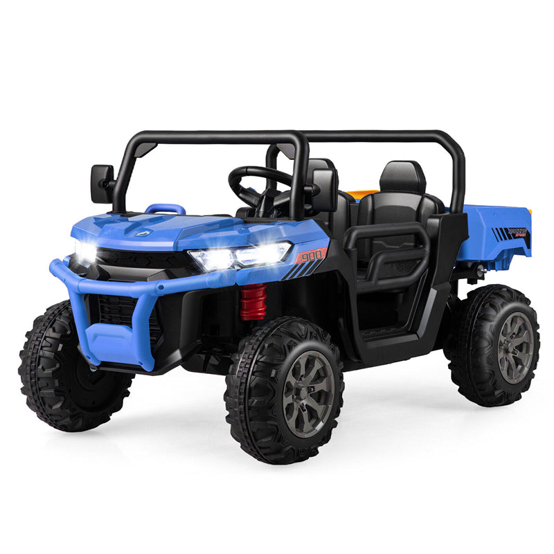 2-Seater Ride On Kids Car, 12V Off-Road UTV Electric Dump Truck with Remote, Dump Bed, Shovel & Rocking Function, Toddler Battery Ride On Toy