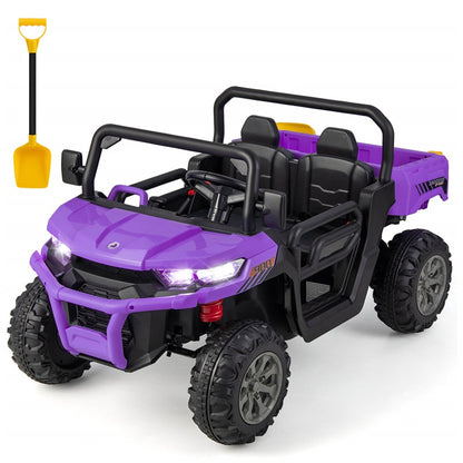 2-Seater Ride On Kids Car, 12V Off-Road UTV Electric Dump Truck with Remote, Dump Bed, Shovel & Rocking Function, Toddler Battery Ride On Toy