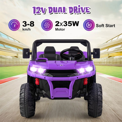 2-Seater Ride On Kids Car, 12V Off-Road UTV Electric Dump Truck with Remote, Dump Bed, Shovel & Rocking Function, Toddler Battery Ride On Toy