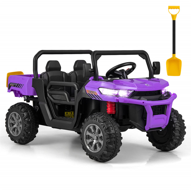 2-Seater Ride On Kids Car, 12V Off-Road UTV Electric Dump Truck with Remote, Dump Bed, Shovel & Rocking Function, Toddler Battery Ride On Toy