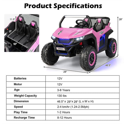 12V 2-Seater Ride On UTV, Kids Electric Vehicle with Remote Control, LED Lights, Music & Storage, Battery Powered Off-Road Car for 3-8 Years