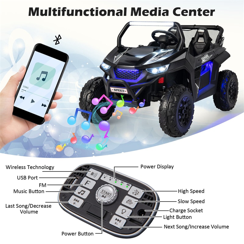 12V 2-Seater Ride On UTV, Kids Electric Vehicle with Remote Control, LED Lights, Music & Storage, Battery Powered Off-Road Car for 3-8 Years
